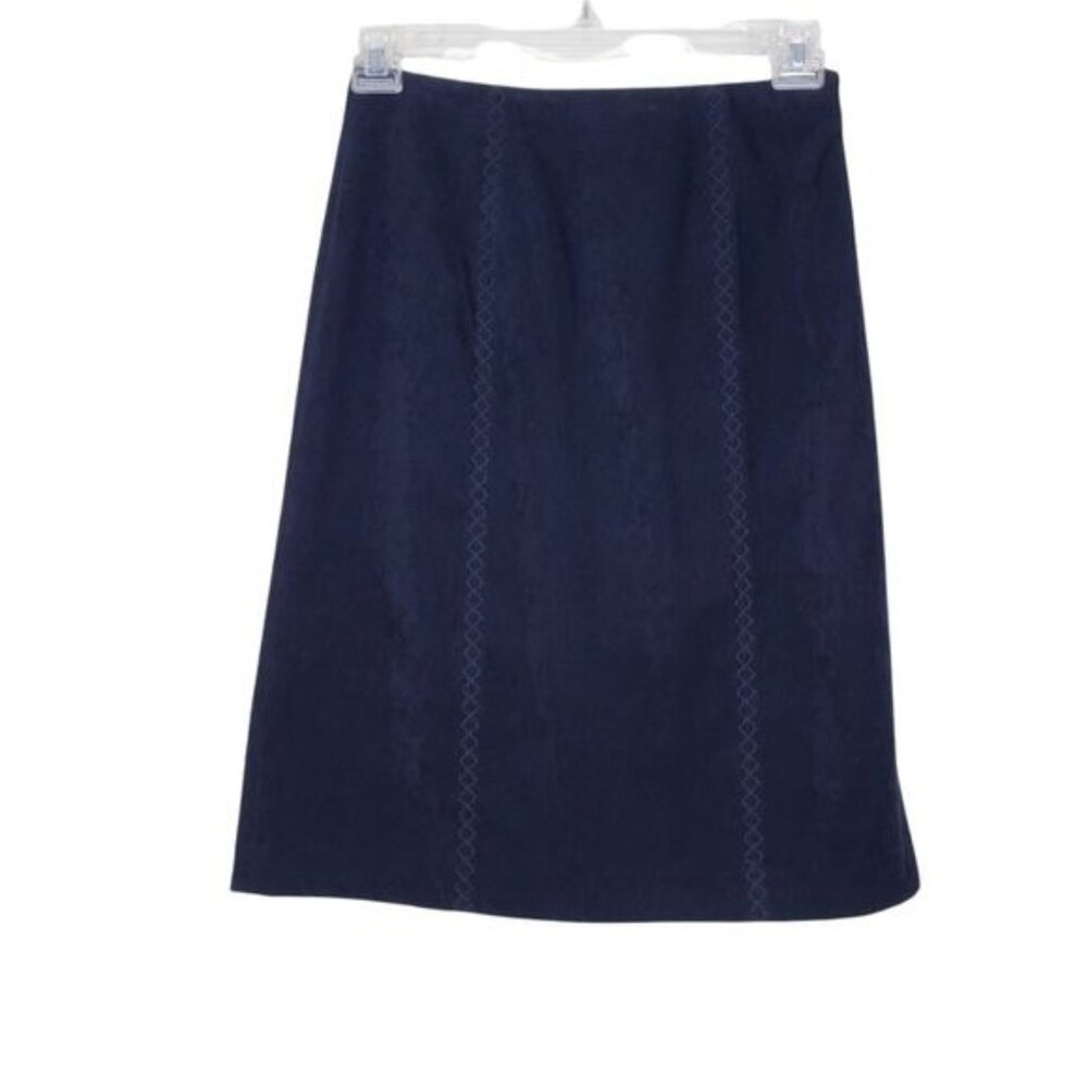 Talbots Black Faux Suede A-Line Career Knee Length Midi Skirt Women's Size 6